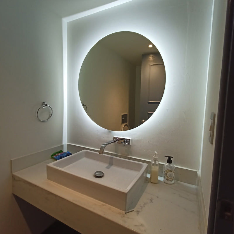 Espejo Circular con Luz LED Fría para Baño