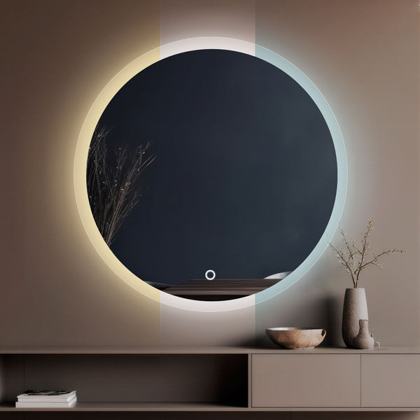 Espejo Circular LED con 3 Tonos de Luz (Fría, Cálida y Neutra), Esmerilado, Touch