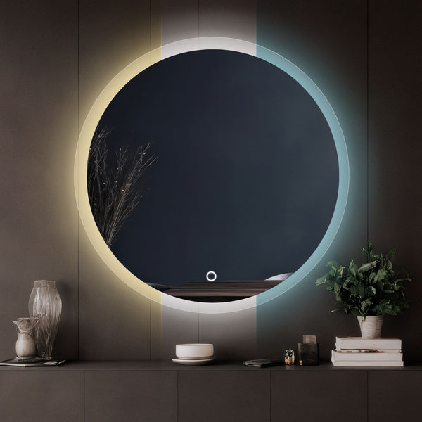 Espejo Circular LED con 3 Tonos de Luz (Fría, Cálida y Neutra), Esmerilado, Touch
