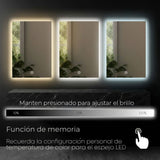 Espejo Rectangular LED Touch 3 Tonos de Luz (Cálida, Neutra y Fría) con Dimmer